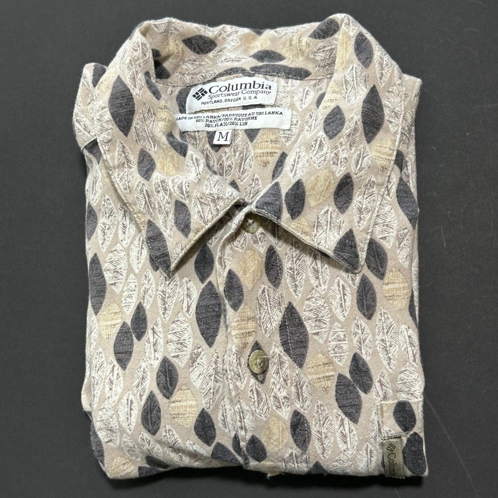 Columbia Men's Shirt Medium‎ Leaf Print Short Sleeve Cotton Casual